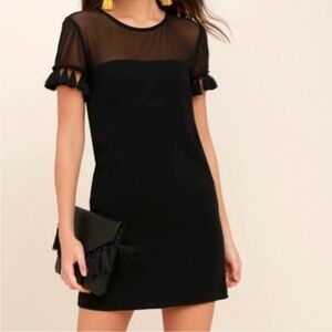 Lulu’s Iced Latte Black Tassel Mesh Shift Dress